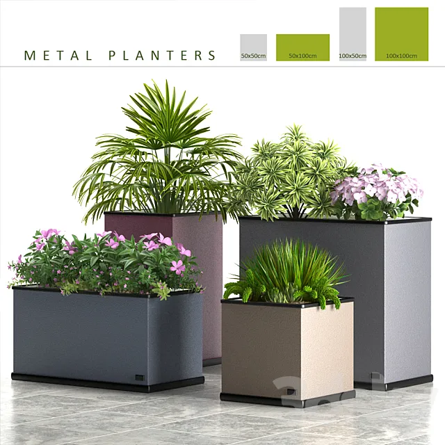 PLANTS 58_METAL PLANTERS 3D Model
