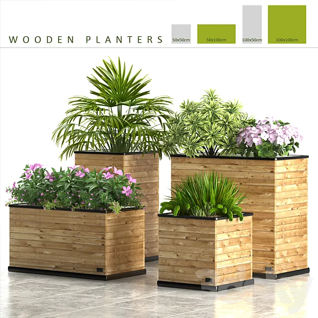 PLANTS 58_WOODEN PLANTERS 3D Model