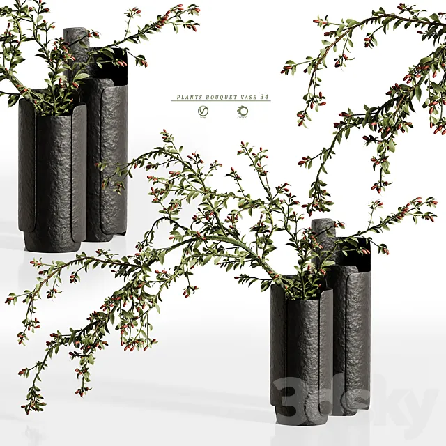 plants bouquet vase 34 3D Model
