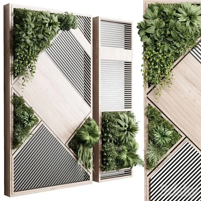 Plants set partition in wooden frame- Vertical graden wall decor box 29 3D Model