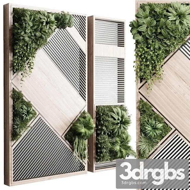 Plants Set Partition In Wooden Frame Vertical Graden Wall Decor Box 29 3D Model Free