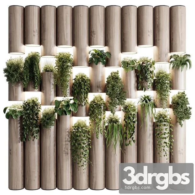 Plants Set Partition In Wooden Frame Vertical Graden Wall Decor Box 30 3D Model Free