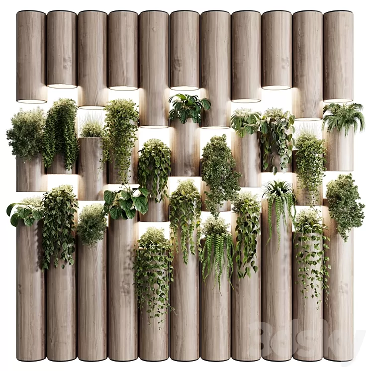 plants set partition in wooden frame- Vertical graden wall decor box 30 3D Model