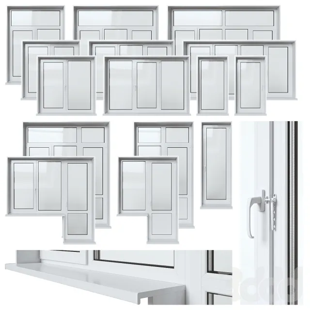 plastic windows and doors in 15 versions 3D Model