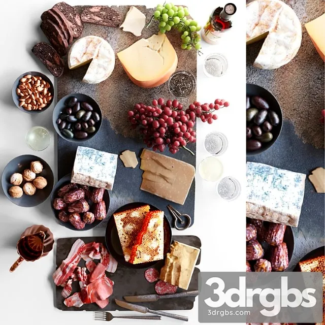 Plateau With Fruits Cheese And Meat Yes 3D Model Free