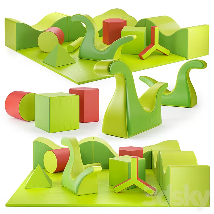 PLAY+ Sets of children's play poufs: Hills (Colline) Dino Soft Solids 3D Model
