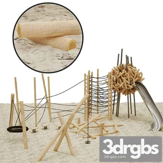 Playground made of logs 3D Model Download