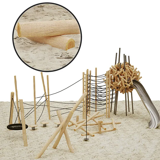 Playground made of logs 3D Model