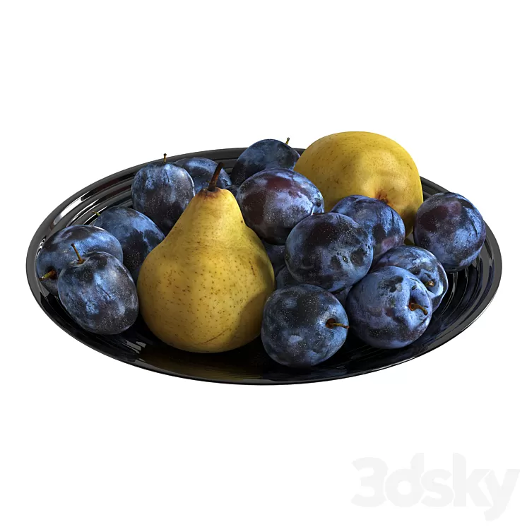 Plum and pear in a black cup 3D Model