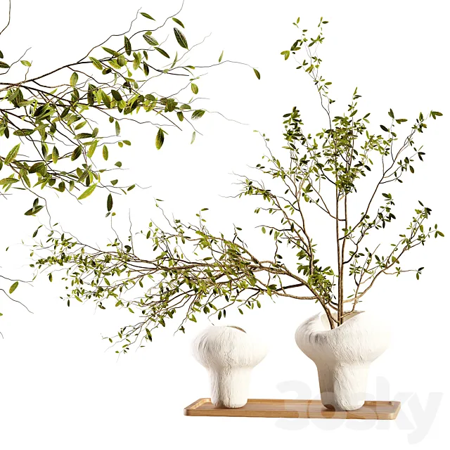 Plum branch in a stone vase 3D Model