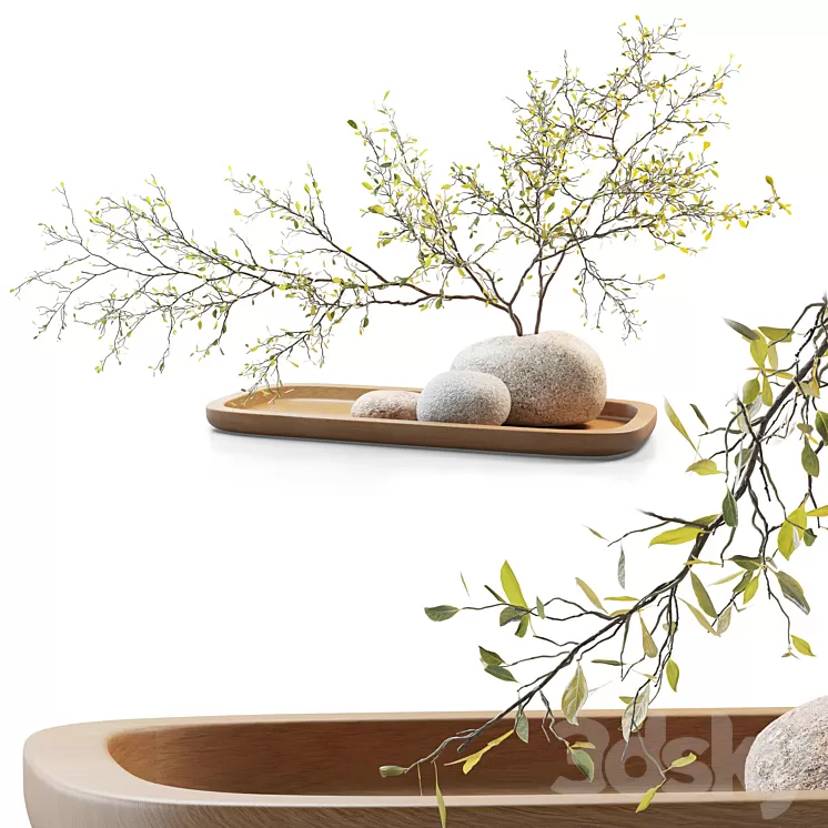 Plum branch in a stone vase 3D Model Free