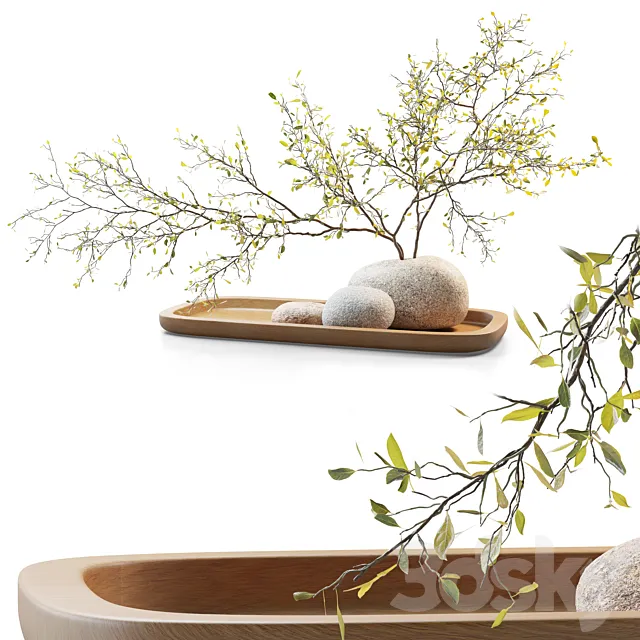 Plum branch in a stone vase 3DModel