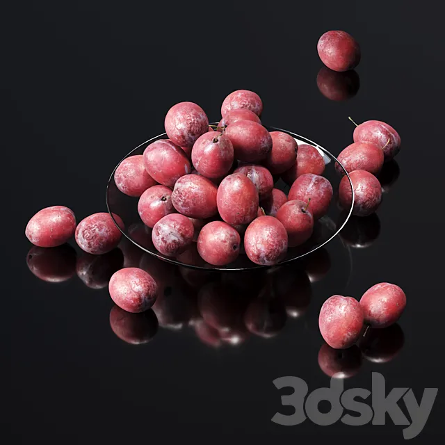 Plums on a plate 3D Model