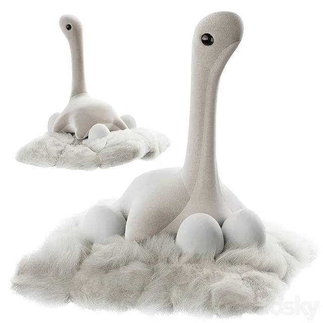 Plush dinosaur with eggs 3D Model