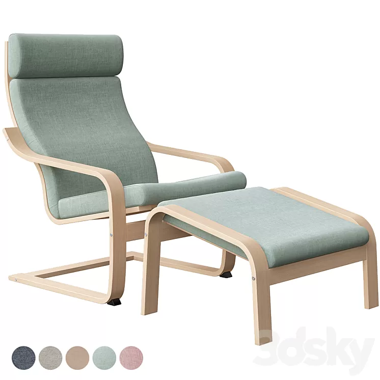 Poäng Chair with Stool Ikea 3D Model Free