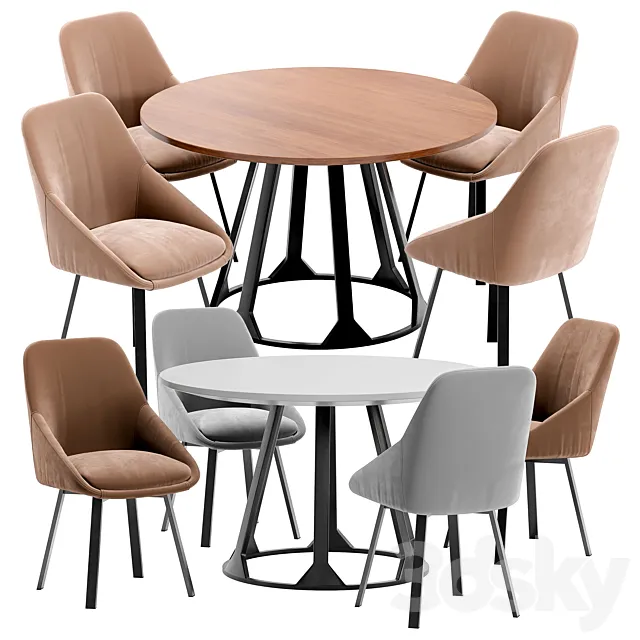 Pod Bluvel Dining Chair and Confluence Table 3D Model