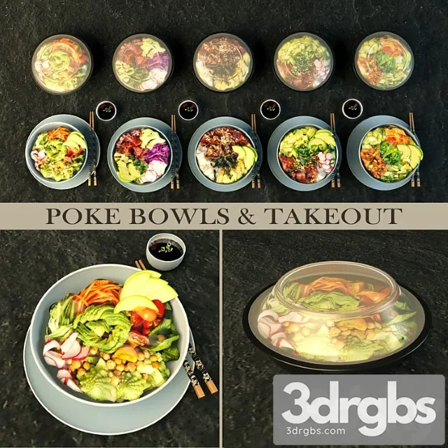 Pokebowl and takeout 3D Model Free