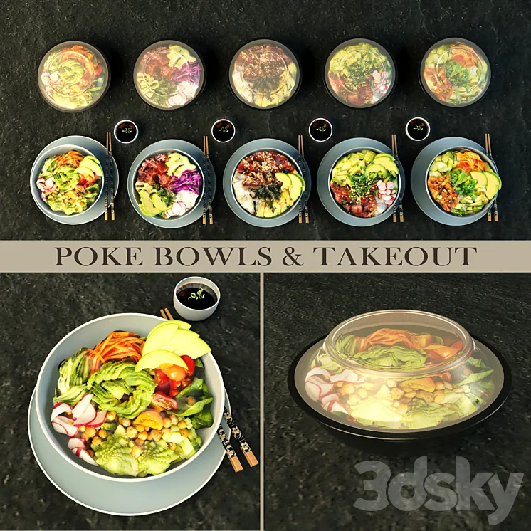 Pokebowl and takeout 3D Model Free