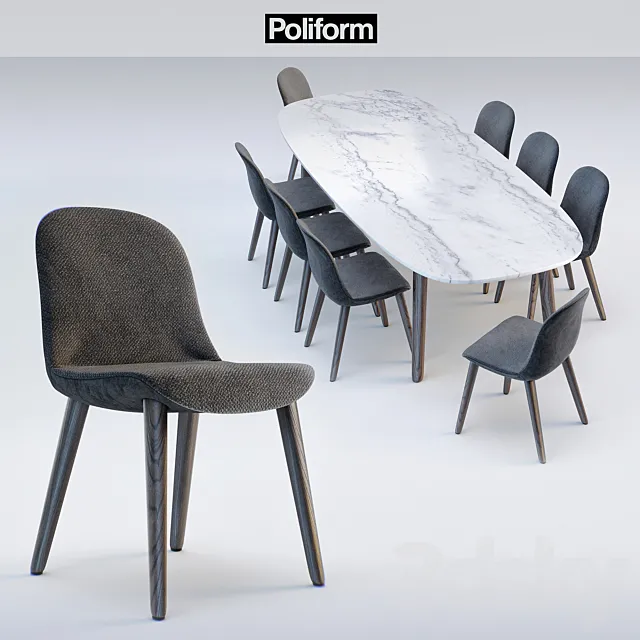 Poliform chair MAD DINNING Chair_ table MAD DINNING Table 3DModel