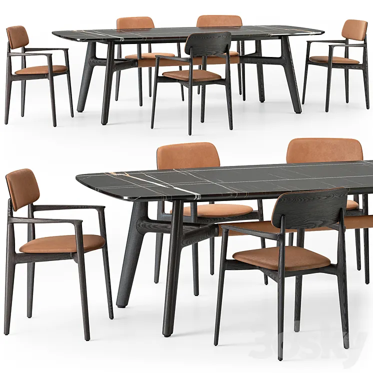 Poliform Curve Dining Table Armchair Set 01 3D Model Free