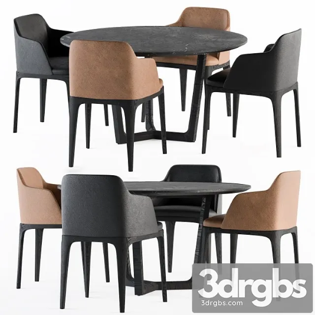 Poliform Dinning Round Table And Grace Chair 3D Model Download