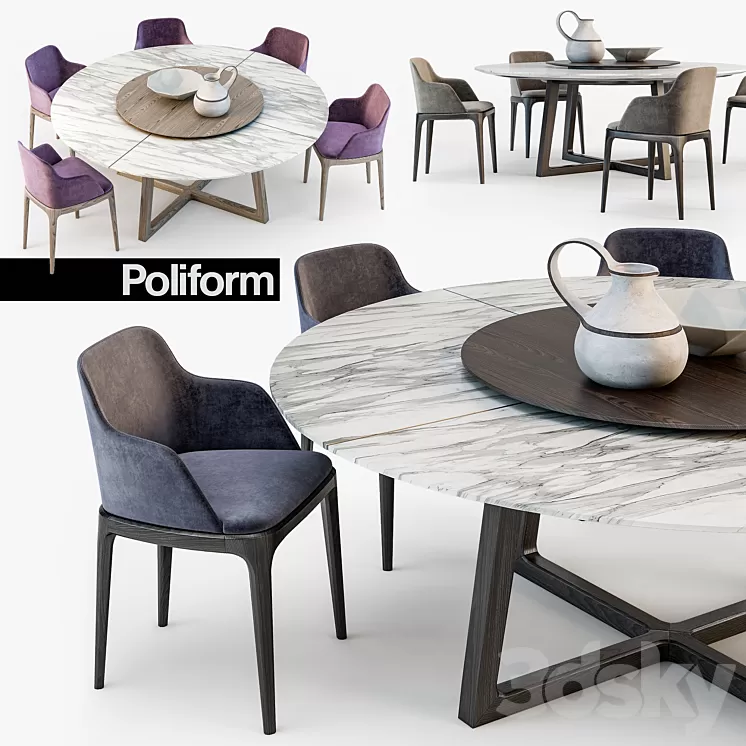 Poliform Grace chair Concorde table 3D Model