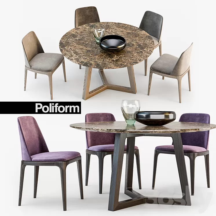 Poliform Grace chair Concorde table set2 3D Model