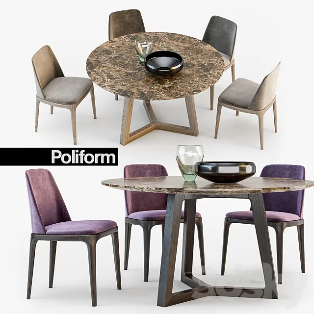 Poliform Grace chair Concorde table set2 3DModel