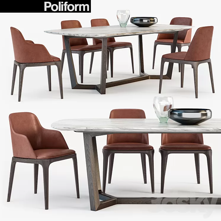 Poliform Grace chair Concorde table set3 3D Model
