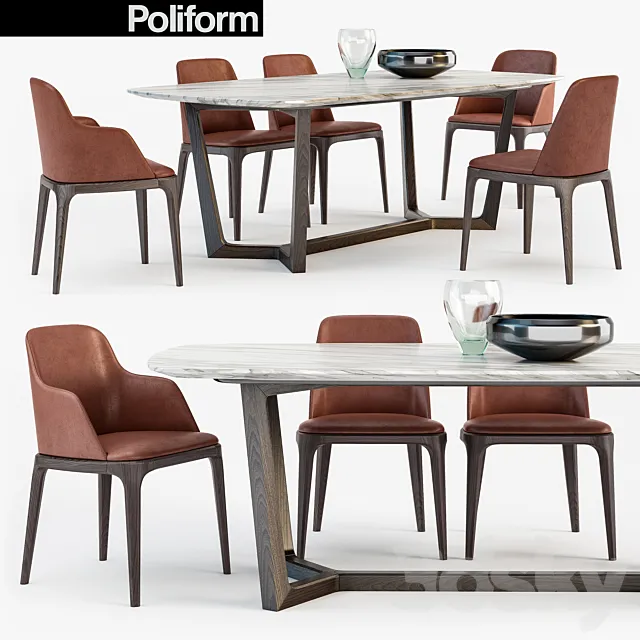 Poliform Grace chair Concorde table set3 3DModel