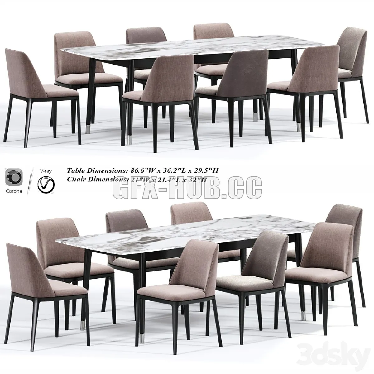 Poliform Grace Dining Chair Table 3D Model