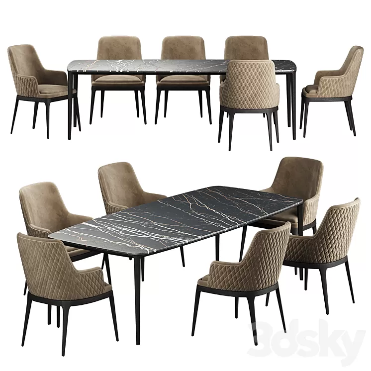 Poliform HENRY Table EDNA Chair 3D Model