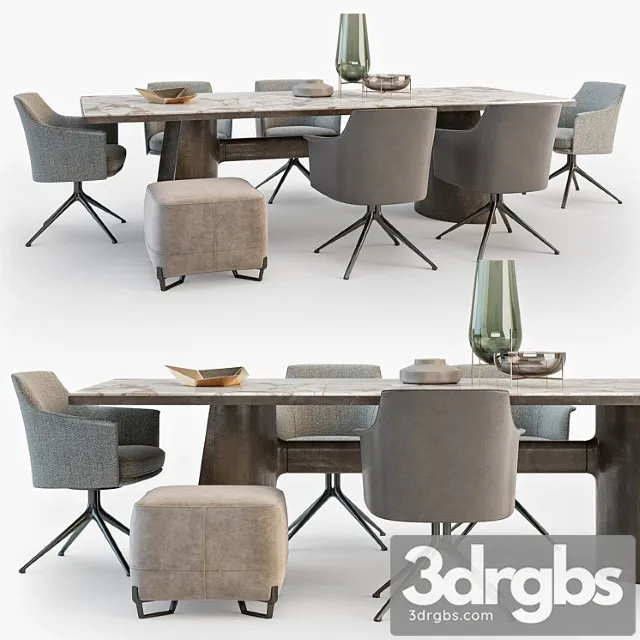 Poliform Kensington Table Stanford Chair Set 01 3D Model Free