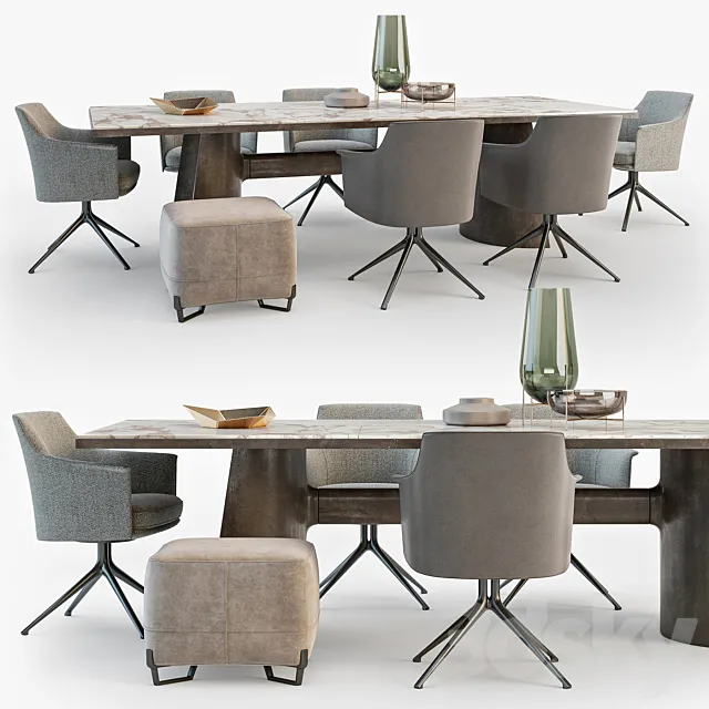 Poliform Kensington table Stanford chair set_01 3DModel