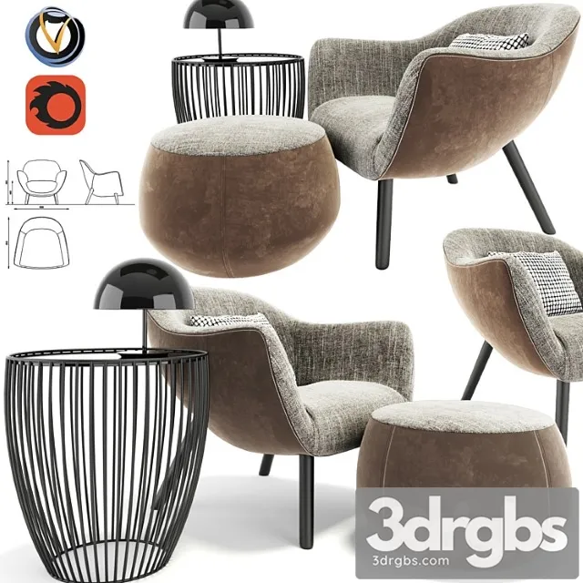 Poliform mad armchair set 2 3D Model Free