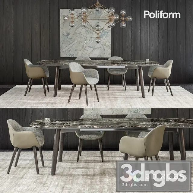 Poliform Mad Dining Set 01 3D Model Free