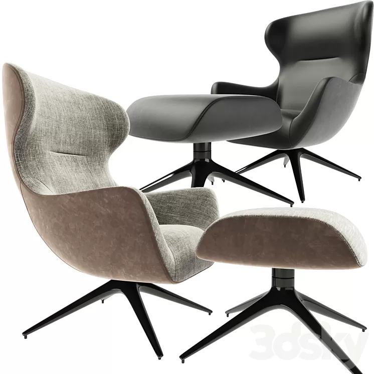 Poliform Mad Joker Revolving Armchair With Ottoman 3D Model