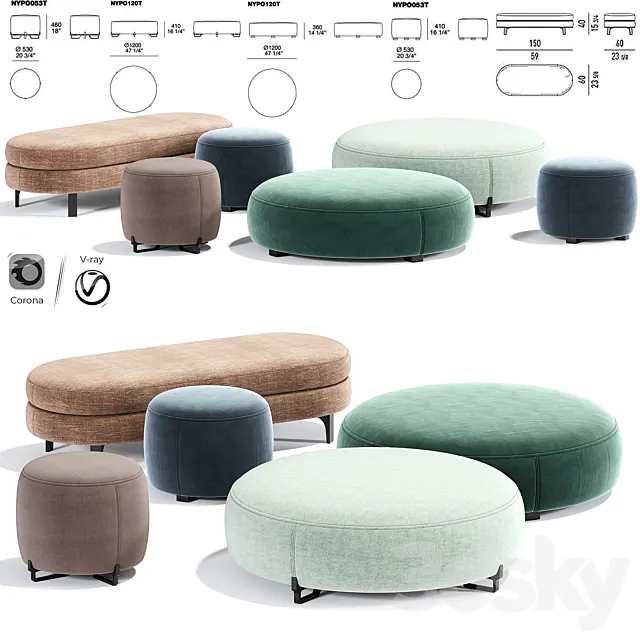 Poliform New York Pouf Round 3D Model