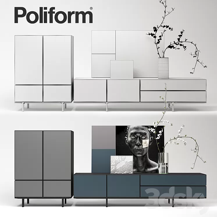 Poliform Pandora Due Storage Unit and Sideboard set 3D Model