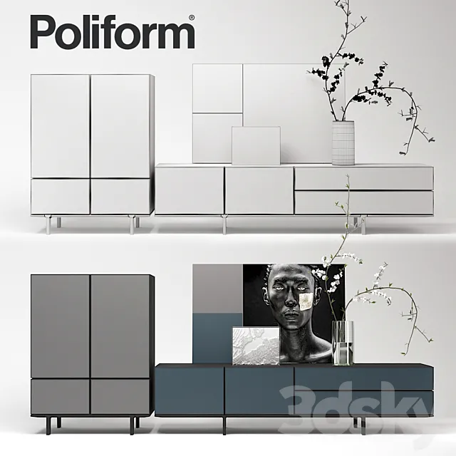 Poliform Pandora Due Storage Unit and Sideboard set 3DModel