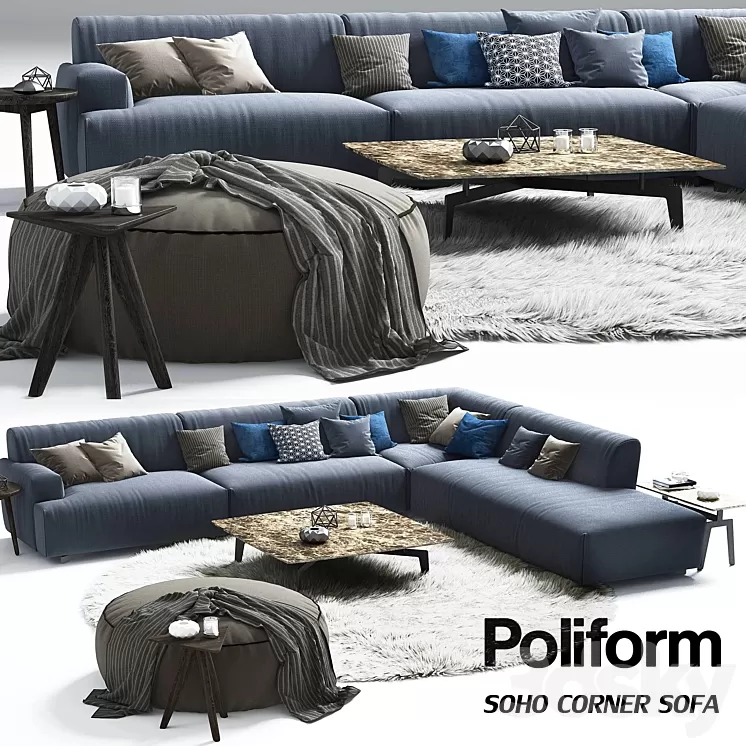 Poliform Soho corner sofa_Elise_Mad_Tribeca_Coffe Table 3D Model