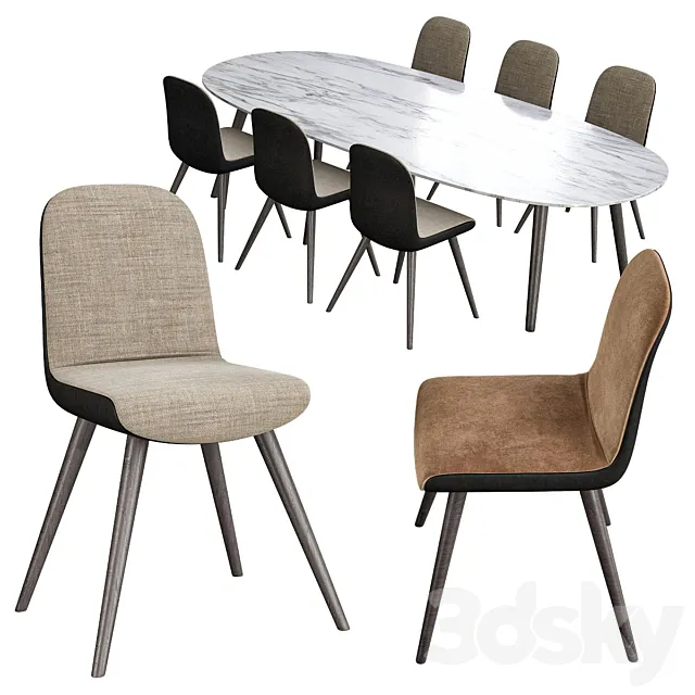 Poliform table and chair 3D Model