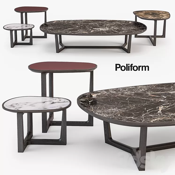 Poliform Tridente coffee tables set 3D Model
