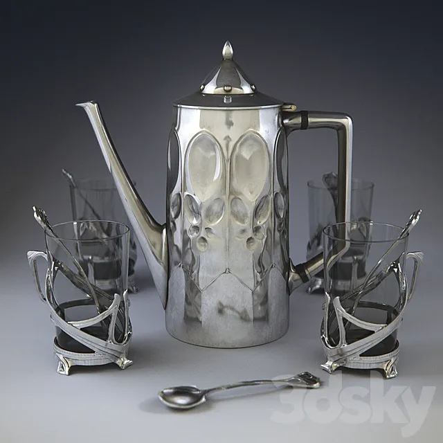 Polished pot with art nouveau decoration 3D Model