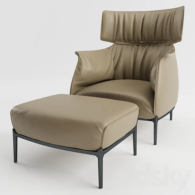 Poltrona Frau Archibald King & Pouf 3D Model