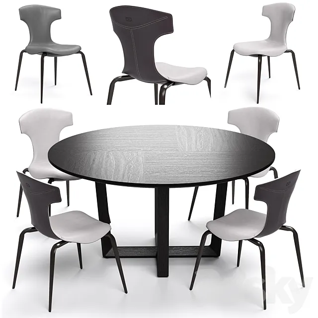 Poltrona Frau Montera Stool and Bolero round table 3D Model