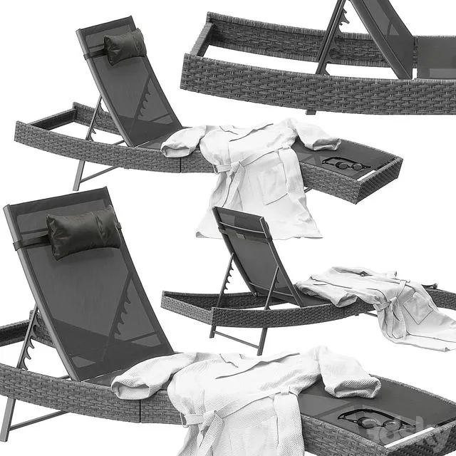 Polyrattan Sonnenliege Delphine grau 3D Model