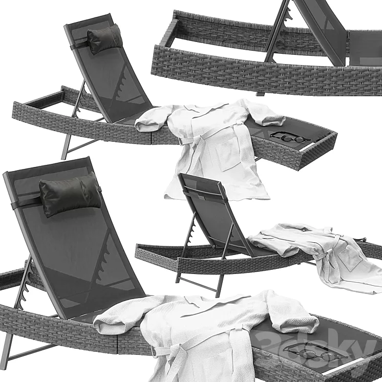 Polyrattan Sonnenliege Delphine grau 3D Model