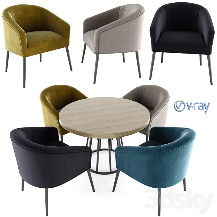 Pomeroy Barrel Chair With Round Table 3D Model