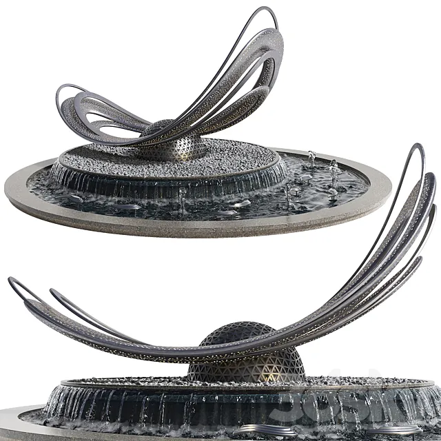 Pond with metal sculpture 3D Model